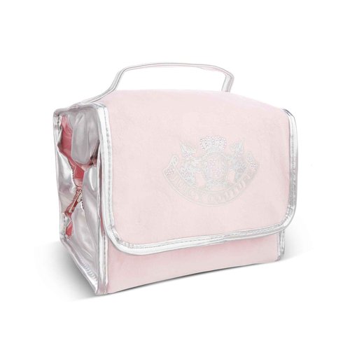 Juicy Couture Pink Makeup Bag Cosmetics Organizer Travel Essentials Hanging Hook Silver Terroir Dog Rhinestone Crown Velour