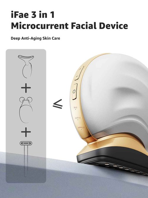 Microcurrent Facial Device Face Lift: iFae 3 in 1 Light Therapy for Face, Portable Face Lift Device for 90 Seconds Lifting, Tightening, Skin Rejuvenation Anti-Aging Wrinkle Skin Salon at Home (White)