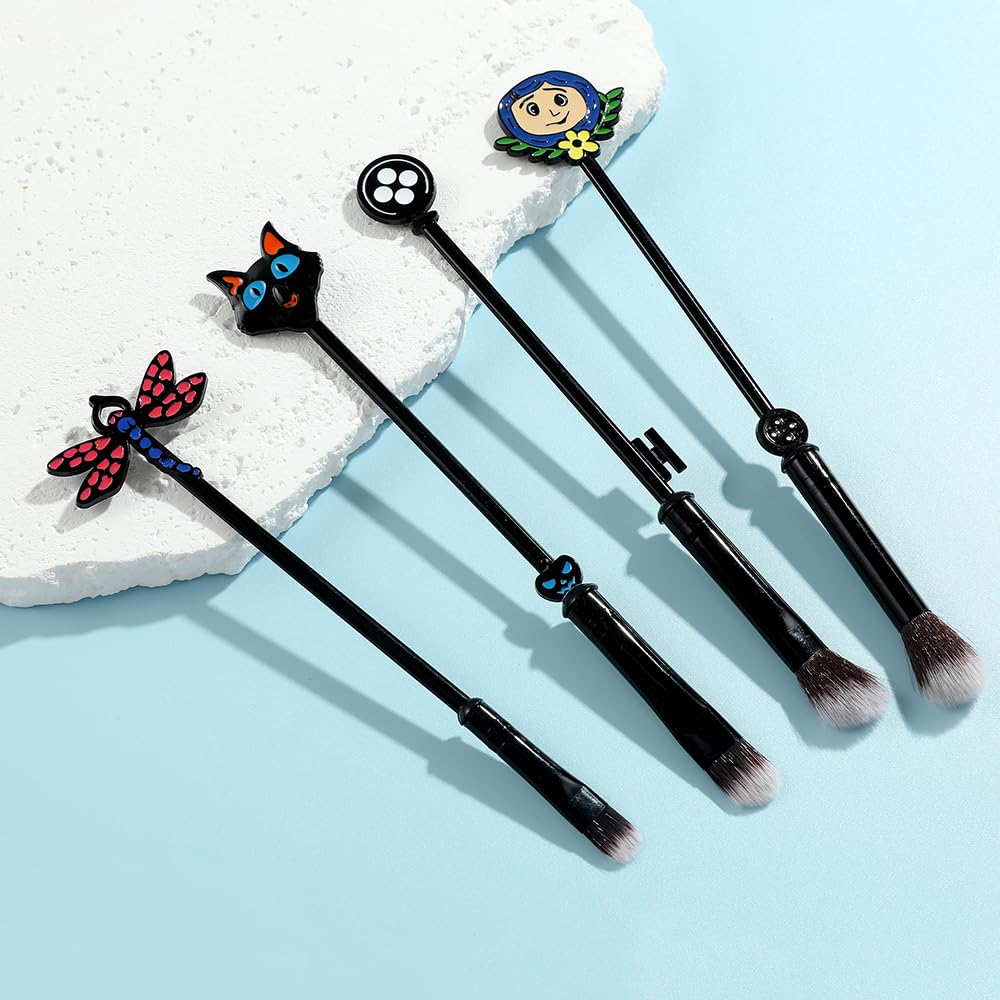 Anime Coraline Makeup Brushes Set - Metal Horror Movie Figure Makeup Brushes Halloween Cartoon Eyeshadow Brush For Women Girls Gift