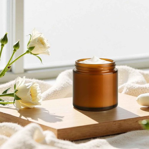 4 oz Small Glass Jars with Lids, Bumobum 36 Pack Amber Glass Cosmetic Jars with Inner Liners, 120ml Round Empty Sample Containers with Blank Labels for Cream, Body Scrub, Lotion