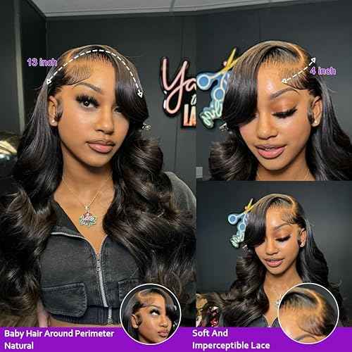 26 Inch Body Wave Lace Front Wigs Human Hair 13x4 SKINLIKE Real HD Lace Front Wigs Human Hair Pre Plucked Body Wave Glueless Frontal Wigs Human Hair 180% Density for Women