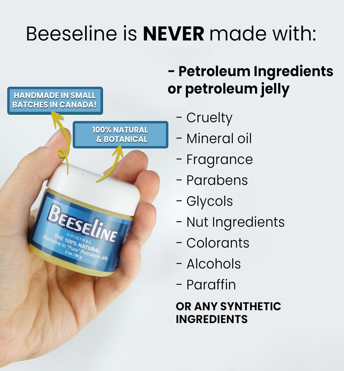 Beeseline Original - 100% Natural & Hypoallergenic Alternative to Petroleum Jelly - Lips, Hands, Baby, Makeup Remover and More (2 Ounce)