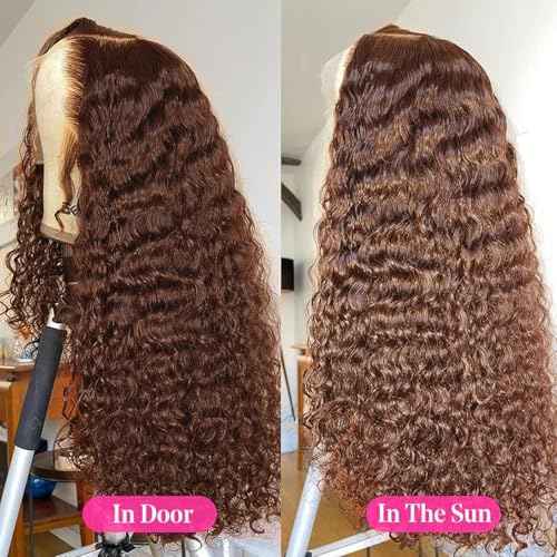 SQU&CIR Chocolate Brown Deep Wave Lace Front Wigs Human Hair 180% Density Glueless Brown Curly Wig 13X4 HD Lace for Women Colored Human Hair Wig Pre Plucked With Baby Hair 26 Inch