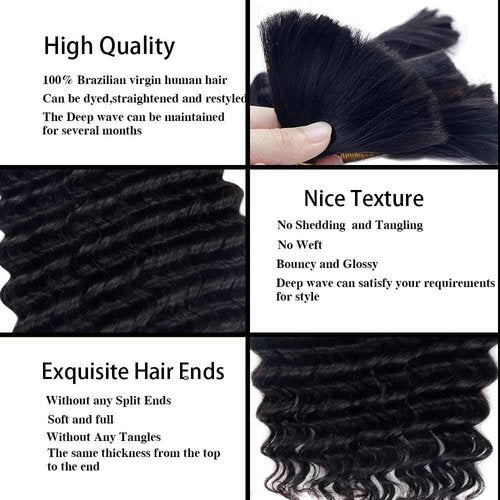 Hailookmey Human Braiding Hair for Boho Braids 150g Deep Wave Human Hair for Braiding 3 Bundles/Pack No Weft Curly Human Hair Extensions for Braids (Natural Black Color,18 Inch)