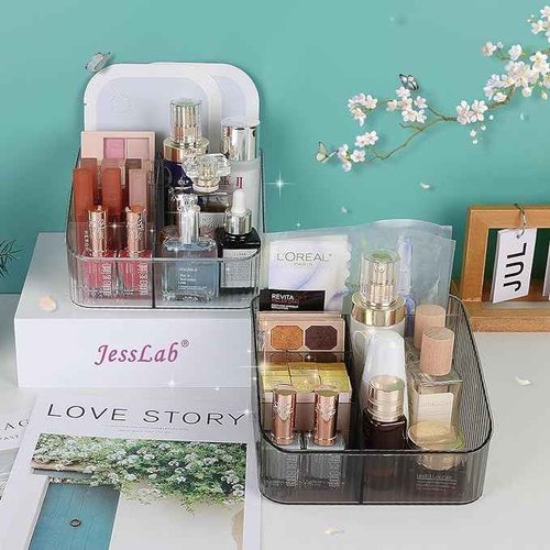 JessLab Makeup Organizer, PET Skincare Organizer with 5-Compartment Cosmetic Storage Makeup Organizer for Desk Wardrobe Bathroom Vanity Countertop, Transparent