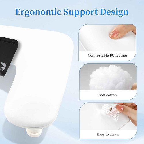 Big Adjustable Nail Arm Rest for Nails Tech with Rotating Phone Holder, U-Shaped Manicure Hand Rest, PU Leather Hand Stand with Pad for Nail Salon, Nail Tech, and DIY(White)