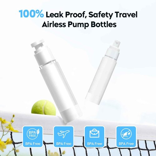 Rusikia Acrylic Travel Bottles for Toiletries with Label 1.7 Oz 50ml Empty Refillable Leakproof Travel Bottles Lotion Dispenser for Hand Cream Liquids Makeup Skincare - 2Pack
