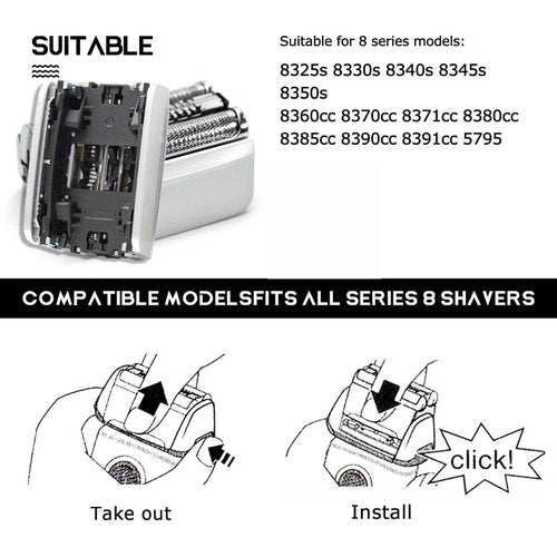 83M Series 8 Replacement Head Compatible with Braun S8 Replacement Head Wet and Dry,Upgrade Foil & Cutter for Braun Series 8 Replacement Head Electric Razor Blades Model 8370cc 8340s 8350s 8467