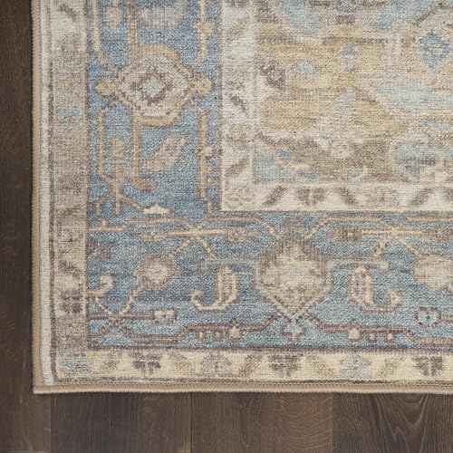 Nourison Home Vintage Washables Blue Green 5'3" x 7'3" Area Rug - Easy Clean, Non Shedding, Bed Room, Living Room, Dining Room, Kitchen (5' x 7')