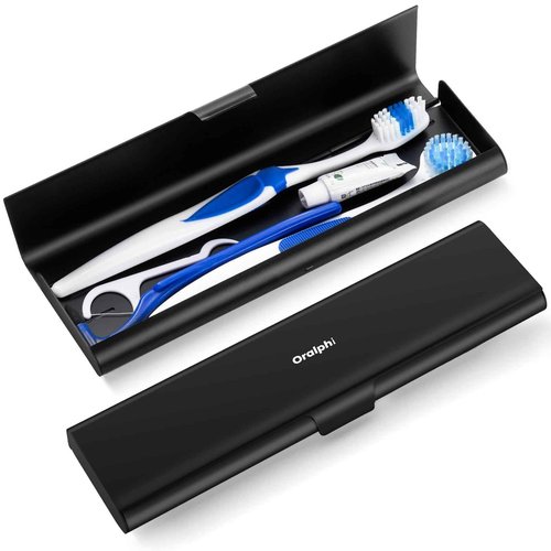 Oralphi Wider Aluminum Toothbrush Travel Case, Portable Travel Toothbrush Holder, Durable Manual Toothbrush Box Container for Traveling, Bathroom, Camping, Business Trip, Black