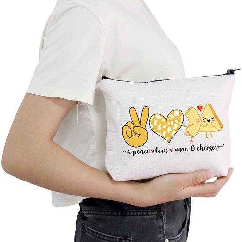 POFULL Funny Mac and Cheese Love Food Gift Peace Love Mac and Cheese Cosmetic Bag Macaroni And Cheese Gift (peace love mac bag)