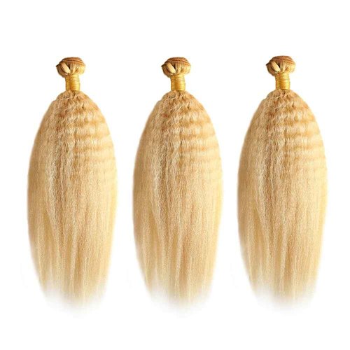 22 24 26 inch 613 Bundles Human Hair #613 Kinky Straight Bundle P613/27 Yaki Human Hair 3 Bundles 2 Tone Blonde Yaki Bundle