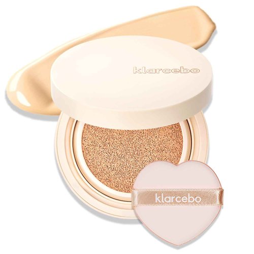 KLARCEBO New Heart Cica Cushion Foundation – Lightweight K-Beauty Cushion Compact with Centella Asiatica, Natural Coverage, Long-Lasting, Non-Caking, Moisturizing Makeup with Elastic Puff