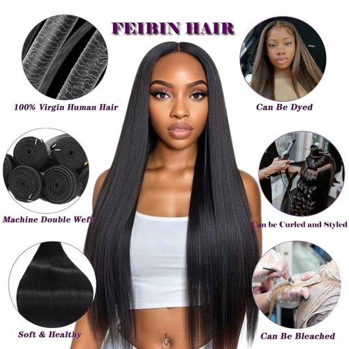 Straight Human Hair Bundles 10 12 14 Inch Trippy Hair Quick Weave 3 Bundles Human Hair 100% Unprocessed Raw Brazilian Virgin Hair Extensions for Black Women Natural Color