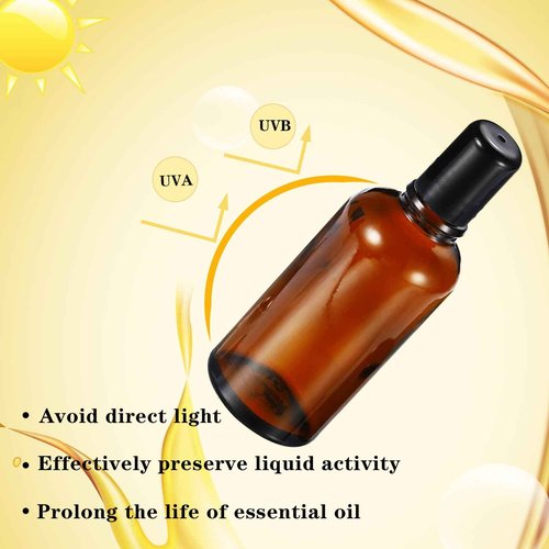 HEYLEAYAR 100ML Roller Bottles for Essential Oil, 3 Pack Empty Amber Glass Roller Bottle for Perfume Oil, Roll on Bottles with Stainless Steel Roller Balls, Opener, Funnel and Dropper