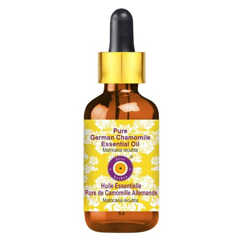 dève herbes German Chamomile Essential Oil (Matricaria recutita) with Glass Dropper | Pure | Non-Sticky | Non-Greasy | Lightweight | Men & Women | All Skin Types | Steam Distilled 10ml (0.33 oz)
