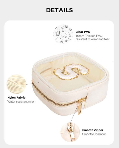KOTORA Initial Make Up Bag Travel Toiletry Bag, Clear Makeup Bag Preppy Cosmetic Bag Clear Makeup Bags With Zipper Girlfriend Teacher 8 Year Old Girl Gifts Daughter Gifts Swim Gifts For Girls Beige S