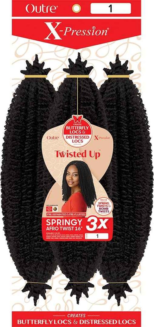 Outre X-Pression - Twisted Up - Springy Afro Twist 16" 3X (5 Pack, JET BLACK 1)