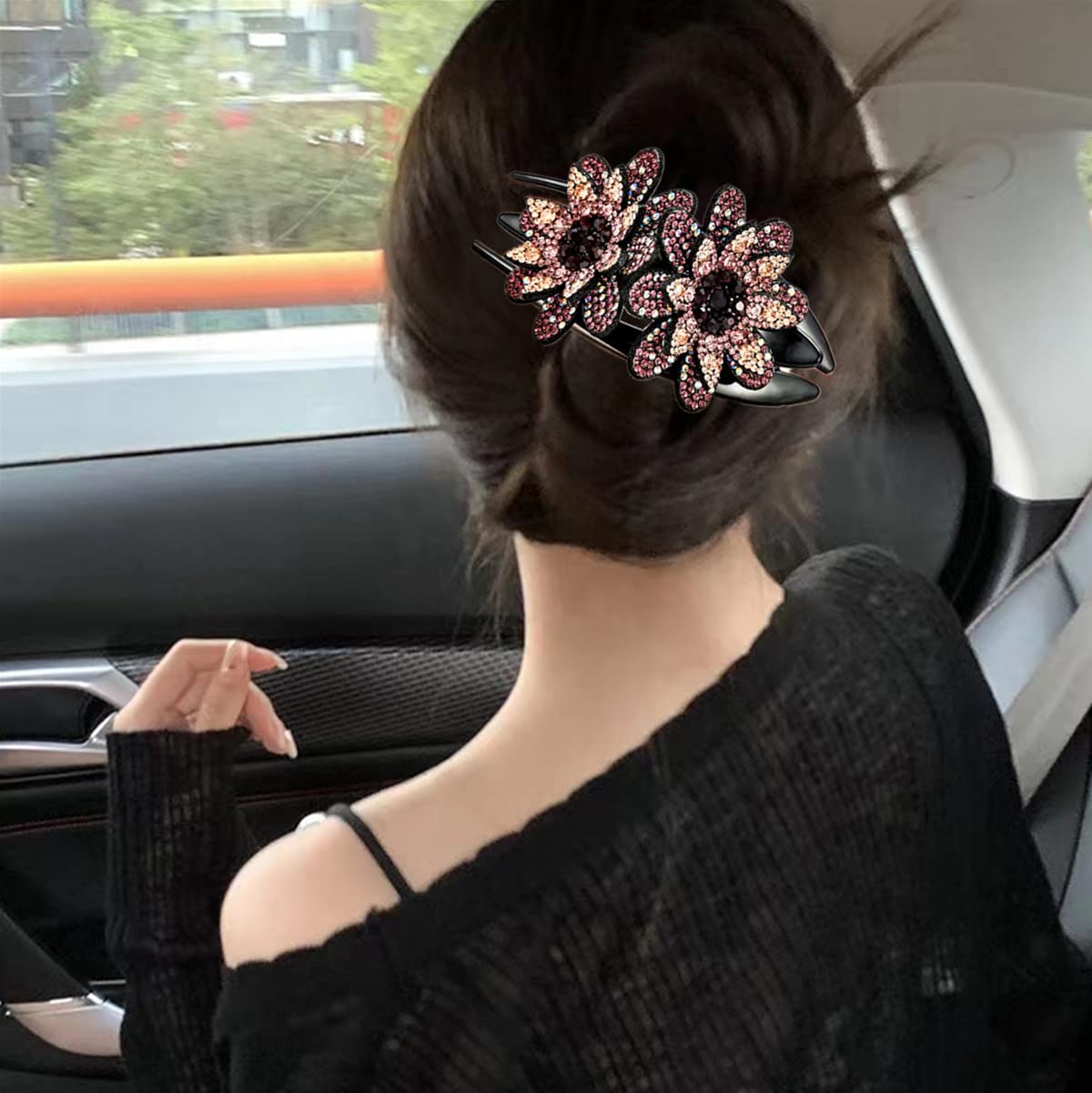 5 Pcs Double Flower Rhinestone Hair Clips fancy decorative hair clip hair accessories for women crystal hair barrettes hair decorations women thick hair(Southeast Asian style)