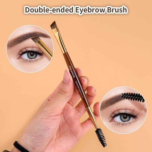 MAANGE 15 PCS Makeup Brushes Double-ended Makeup Brush Set Double Sided Angled/Round Top Brush Foundation Contour Blending Eyebrow Eyeshadow Concealer (Coffee Gold)
