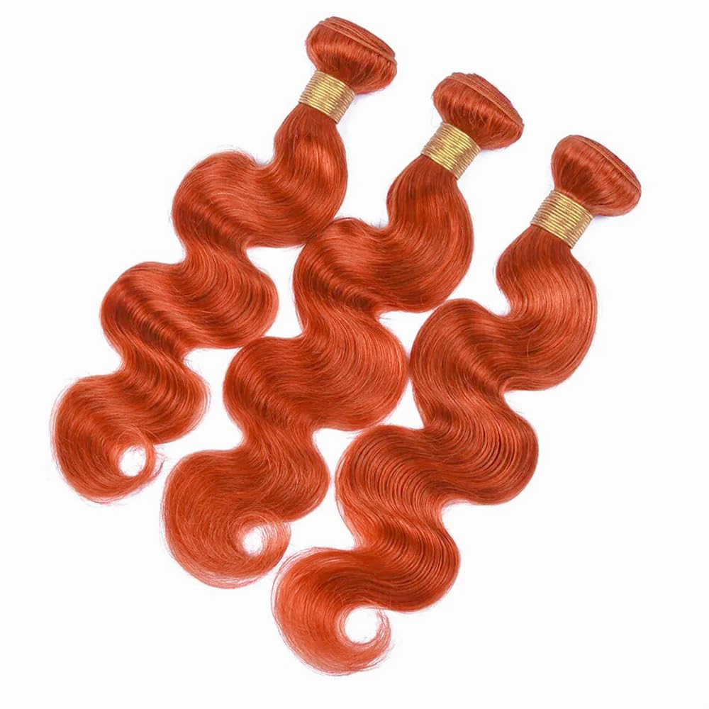 Suhkrpt Hair Color 350 Bundles Human Hair Ginger Body Wave Human Hair Bundles Orange Bundles Human Hair 16 16 16 Inch Color 350 Body Wave Bundles Ginger Bundles