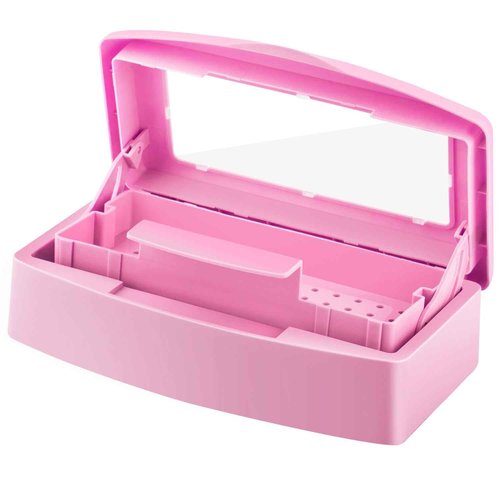 Gusnilo Sanitizing Tray - Disinfectant Container Nail Tool Sterilizer Box Plastic Sanitizing Box for Nail Tools, Hair Salon,Spa (Clear Lid, Pink)