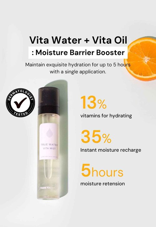 THANKYOU FARMER True Water Vita Mist 3.69 Fl oz(105ml) - Oil & Water Double Layer, 13 Vitamins & Sea Buckthorn Oil for Healthy Glow Skin, Hydrating Face Mist, Korean Face Mist, Face Multi Oil Mist