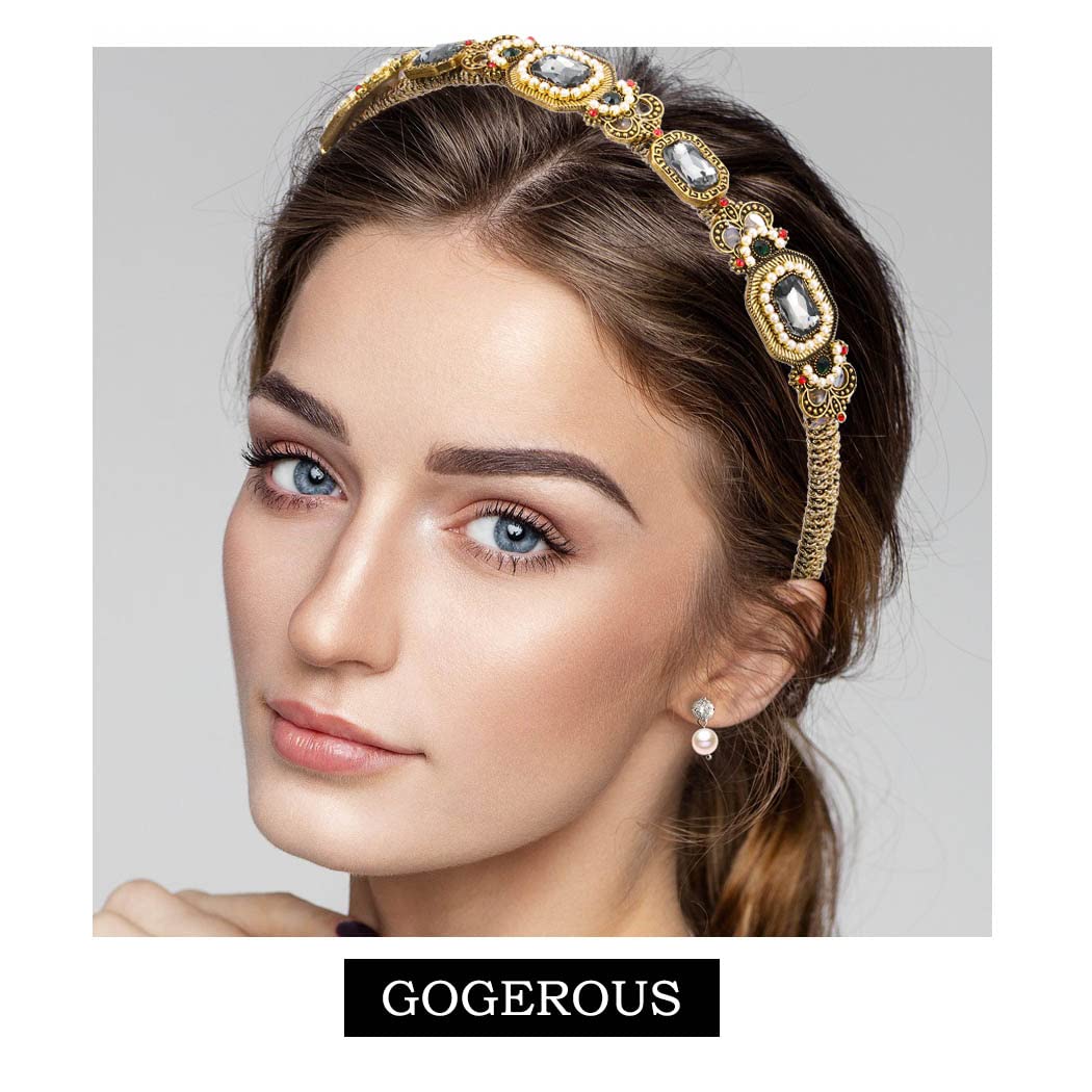 Coridy Gold Baroque Headbands Crystal Rhinestones Hairbands Thin Obsidian Hair Hoop Beaded Hair Ties Bejewelled Embellished Head bands (Gorgeous)