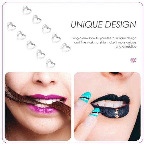 POPETPOP Heart-Shaped Teeth Gems Kit 10Pcs Crystal Tooth Jewelry Removable DIY Teeth Decoration Accessories for Unique Smile and Festive Look