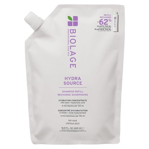 BIOLAGE Hydra Source Shampoo Refill - For Dry Hair, Gently Cleanses, Restores Moisture Balance, Adds Shine & Softness, Infused with Micro-Filtered Aloe Vera & Fermented Hyaluronic Acid, Vegan