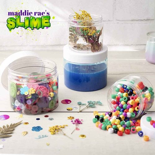 Maddie Rae’s 12oz Slime Storage Jars with Lids (6 Pack)-Clear Plastic Containers for Slime, Beads, Glitter, Sprinkles-Airtight Wide Mouth Refillable Organizer Jars for Kids Party Favors, Arts & Crafts