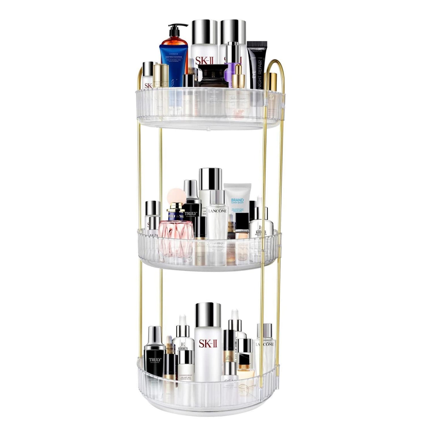 ZWQGOWILL 360° Rotating Makeup Organizer, Bathroom Makeup Carousel Spinning Holder Rack, Large Capacity Cosmetics Storage Box Vanity Shelf Countertop, Fits Cosmetic, Perfume (Transparent 3 Layers)