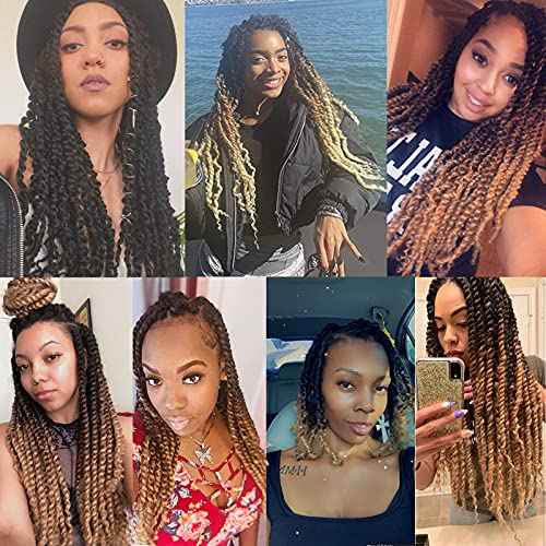 Passion Twist Hair 22 Inch Long Water Wave Ombre Passion Twist Crochet Hair For Women Curly Braiding Hair Long Spring Twist Hair Synthetic Hair Extension 7 Packs (22inch, Ombre brown blonde)