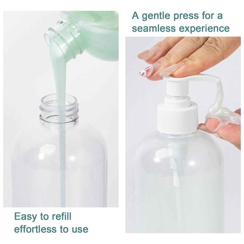 Yebeauty Plastic Pump Bottle, 4 Pack 17oz/500ml Stylish Shampoo Bottles Refillable Hand Pump Bottle Dispenser with Press for Massage Oil, Liquid Hand, Clear