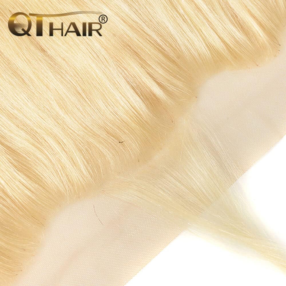 QTHAIR 14A #613 Honey Blonde Body Wave 13x4 Lace Transparent Lace Frontal Brazilian Body Wave Human Hair 12 inch Pre-plucked 100% Human Hair for Black Women