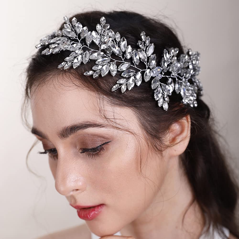 BERYUAN BLUE Color Wedding Crystal Headband Women Hair Vine for Bride Bridesmaid Crystal Wedding Headband hair vines for wedding hairstyles