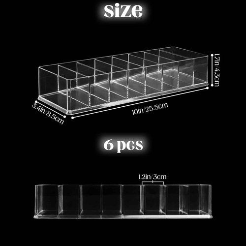 Nsmykhg Acrylic Makeup Organizer,6 Pack 8 Spaces Clear Vanity Drawer for Eyeshadow Palette, Lipstick & Highlighter Storage, Skincare Display, Bathroom Cosmetic Organize,10"x3.5"x1.8"