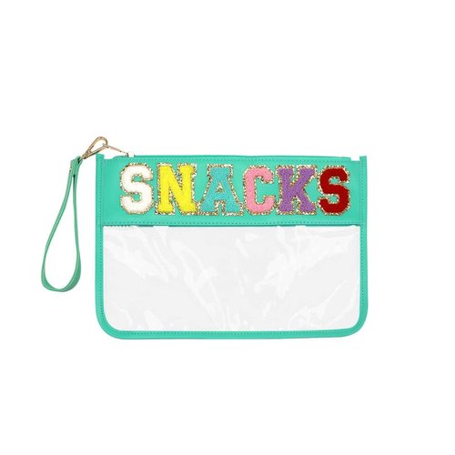 LO LORD LO Clear Pouch Glitter Letter Zipper Pouch Clear Makeup Bags for Travel Small Snacks Bag Preppy Cosmetic Stuff Bag for Women (Snacks Blue)