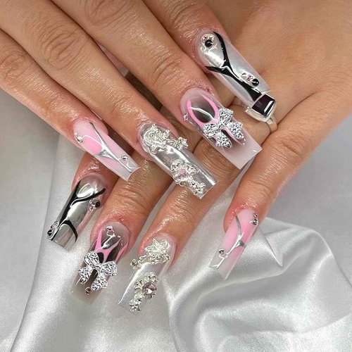 Bow Nail Charms,40pcs Gold and Silver Nail Charms Bowknots Nail Art Charms Bow Charms for Nails Design