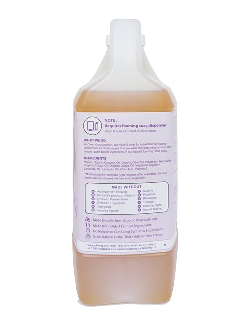 Clear Consumption All Natural Lavender Plant-Based Foaming Hand Soap Refill - Made Directly from Organic Vegetable Oils, 64 oz