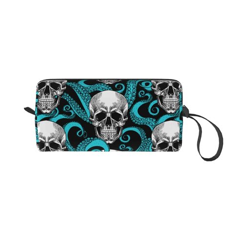 JKJOJIA Skull Octopus Makeup Bag Organizer Small Cosmetic Bags Portable Travel Toiletry Bag With Handle Simple Accessories Storage Zipper Pouch For Women Girl
