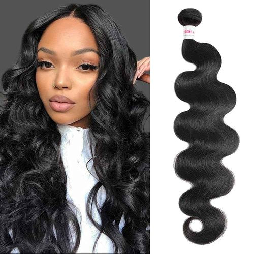 XEILOHO 12A Body Wave Human Hair Bundles 28 inch Brazilian Virgin Human Hair Bundles 100% Unprocessed Body Wave Weft Extensions Quick Weave Natural Black (28 inch 100g)