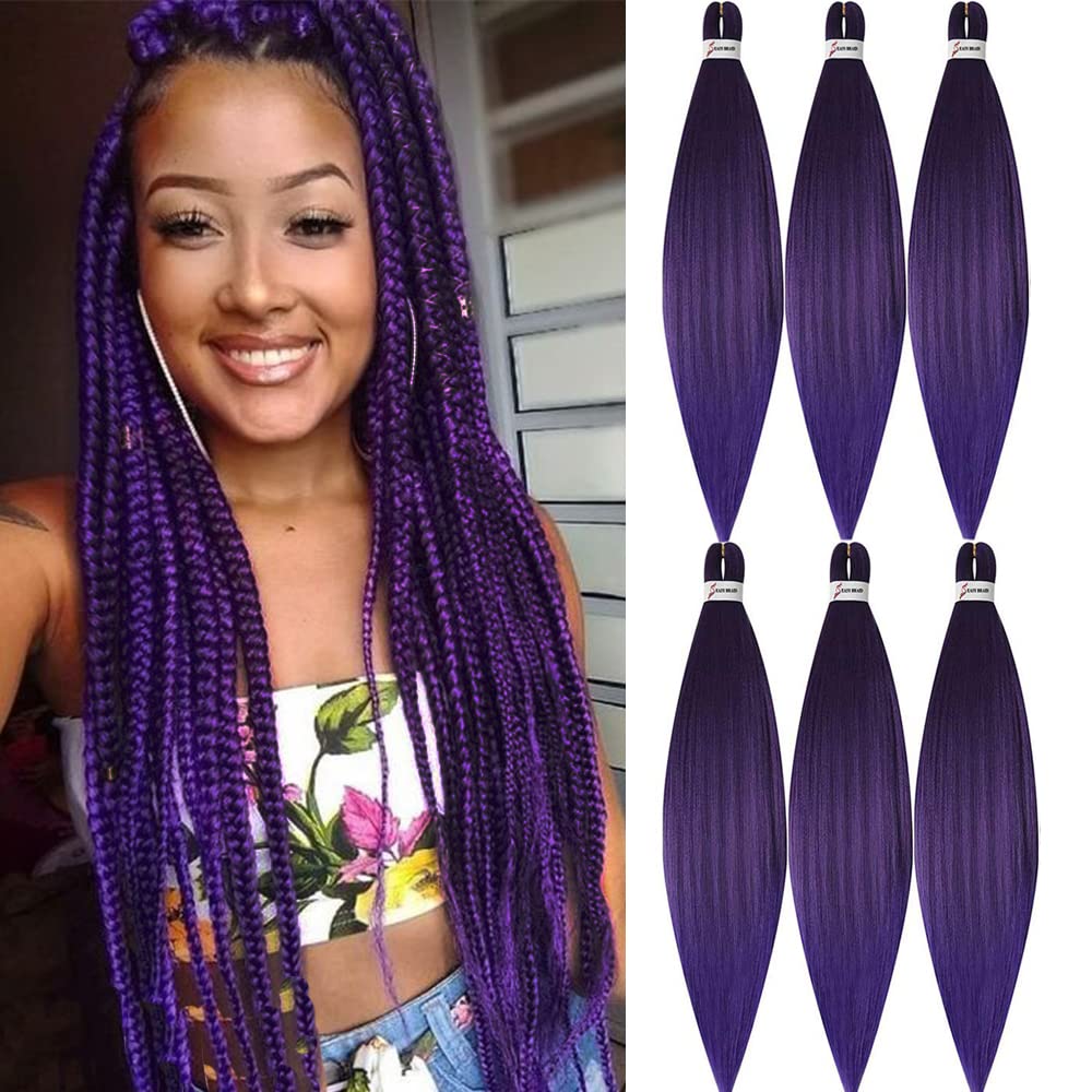 MSBELLE 6 Packs/Lot Pre Stretched Braiding hair 20 Inch Braiding Hair Extensions Hot Water Setting Crochet Synthetic Braids Hair (20Inch,Purple)