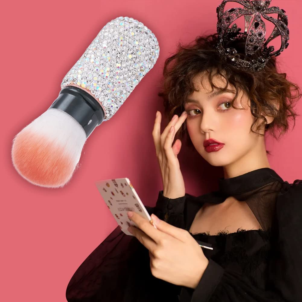 XhuangTech Bling Make Up Brush Crystal Makeup Travel Brushes Blusher Rhinestone Cover Foundation Highlight Blush Cosmetic Tools (White)