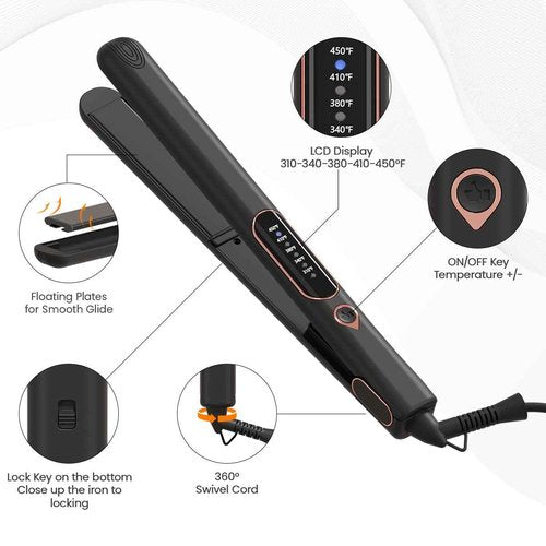1 Inch Hair Straightener and Curler 2 in 1, Ceramic Titanium Flat Iron, Dual Voltage Straightening Irons with Fast Heating,Glove and 2 Clips Include