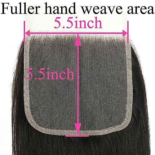 5x5 Closure Straight Transparent HD Lace Closure 12A Brazilian Virgin Human Hair Closure Free Part Pre Plucked with Baby Hair Natural Color 20 Inch