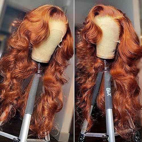 200 Density 13x6 Reddish Brown Lace Front Wigs Human Hair Pre Plucked 13x6 HD Transparent Body Wave Lace Front Wigs Human Hairs With Baby Hair Ginger #33 Colored Human Hairs Wig For Women (20 Inch)