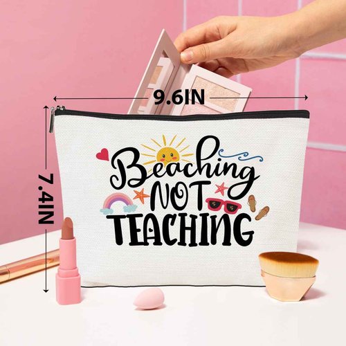 CQM Thank You Teacher Gifts Makeup Bag Teacher Appreciation Gifts Cosmetic Bag Unique Birthday Christmas Gifts-Beaching Not Teaching