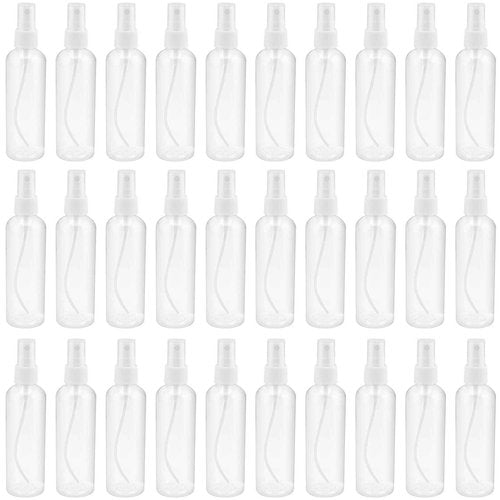 SINJEUN 30 Pack Clear Plastic Spray Bottles with Caps, 4 oz Spray Bottles Mist Sprayer, Refillable Empty Fine Mist Spray Bottle Mini Travel Size Spray Bottles, Leak Proof and BPA-Free