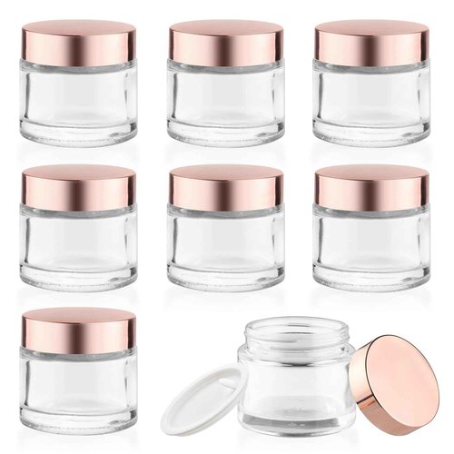 8 Pcs 60g/2oz Cream Jars Glass Cosmetic Containers Empty Glass Sample Jars with Leakproof Lids for Makeup Lotion Eye Creams Scrub Home Travel - Clear